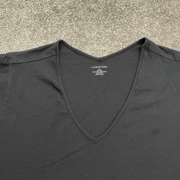 Lands' End Basic T-Shirt Womens XL Black V-Neck Short Sleeve Cotton Casual Tee - Picture 3 of 7